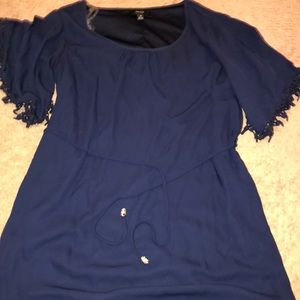 Navy blue lace detail dress with belt